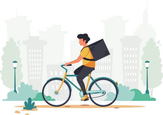 Delivery driver on bicycle.