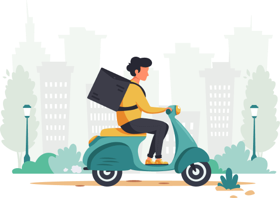 Delivery driver on moped.