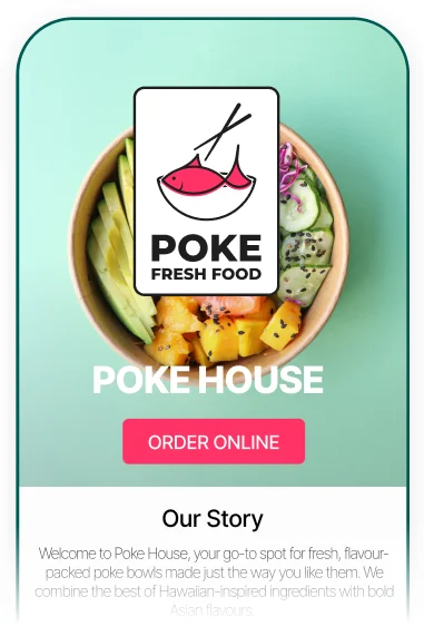 Restaurant home page shown on mobile phone.