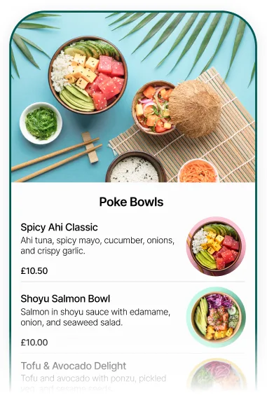 Menu shown on mobile phone.