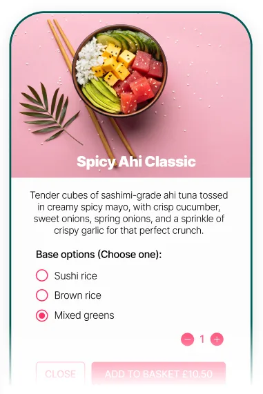 Menu item options shown on mobile phone.
